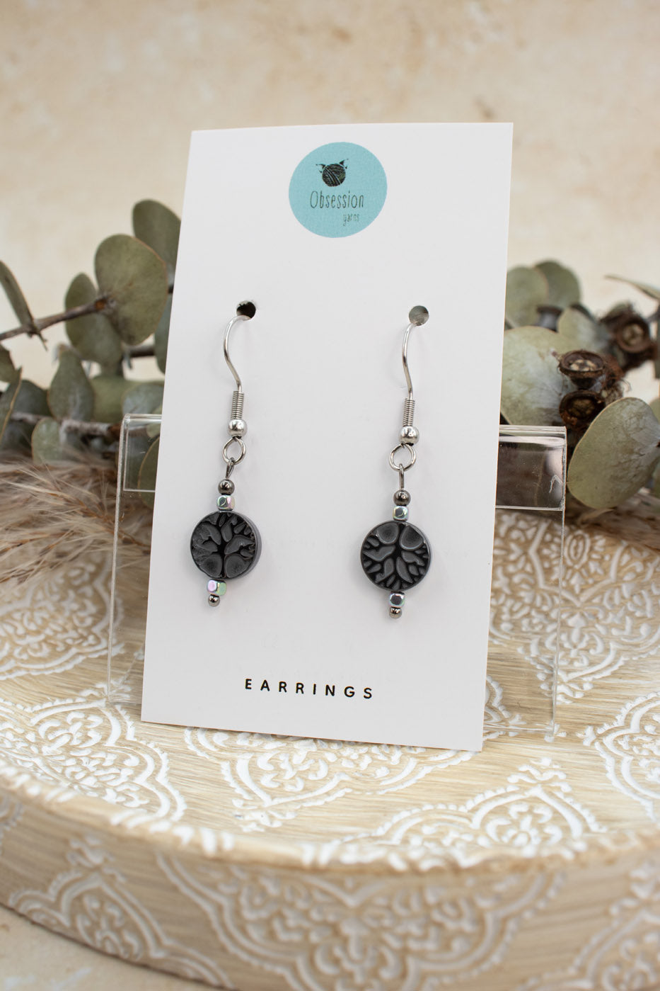 Heamatite Tree of Life Gemstone Earrings