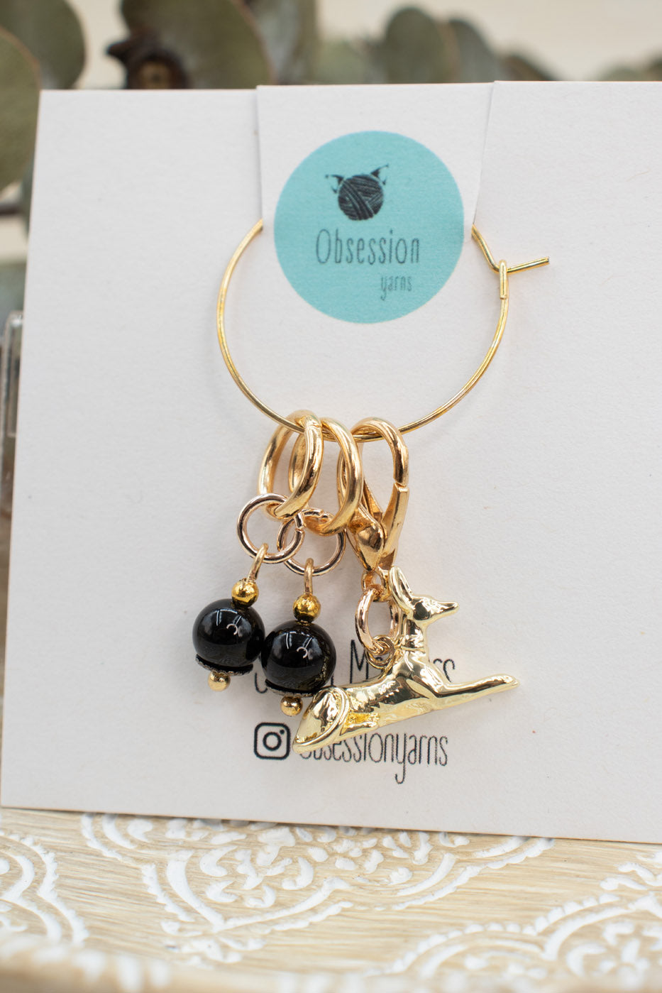 Onyx with Anubis Gemstone Stitch Markers