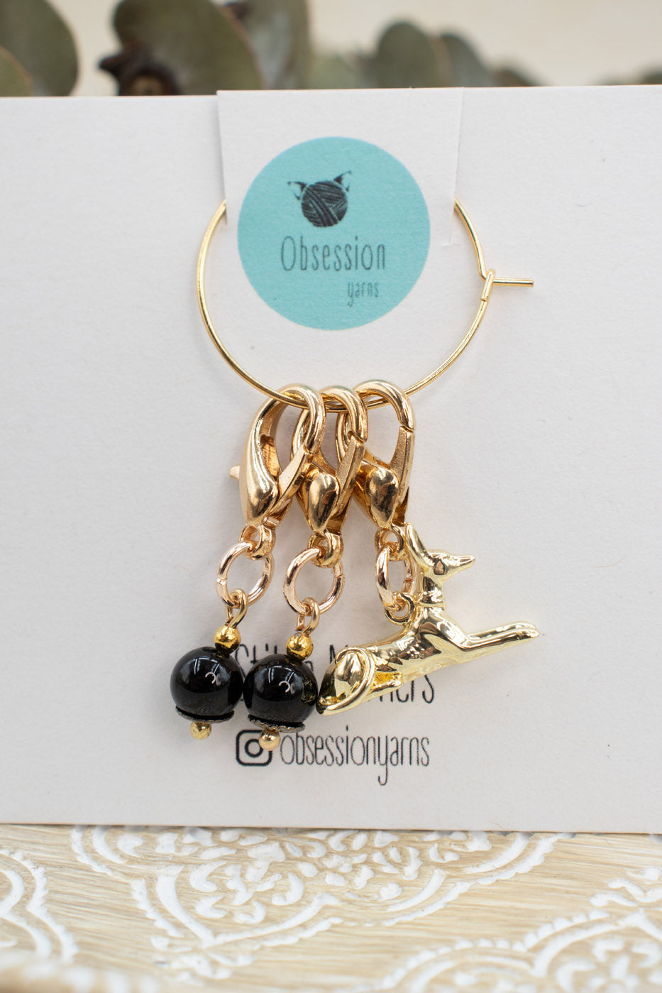 Onyx with Anubis Gemstone Stitch Markers