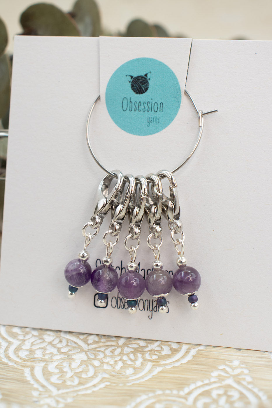 Chevron Amethyst Gemstone Stitch Markers