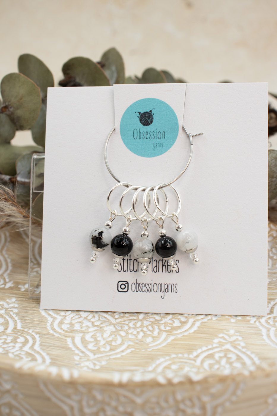 Rainbow Moonstone & Onyx Gemstone Stitch Markers