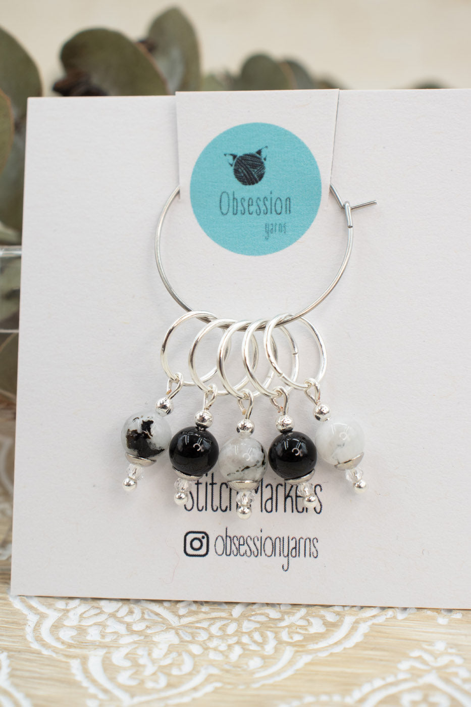 Rainbow Moonstone & Onyx Gemstone Stitch Markers