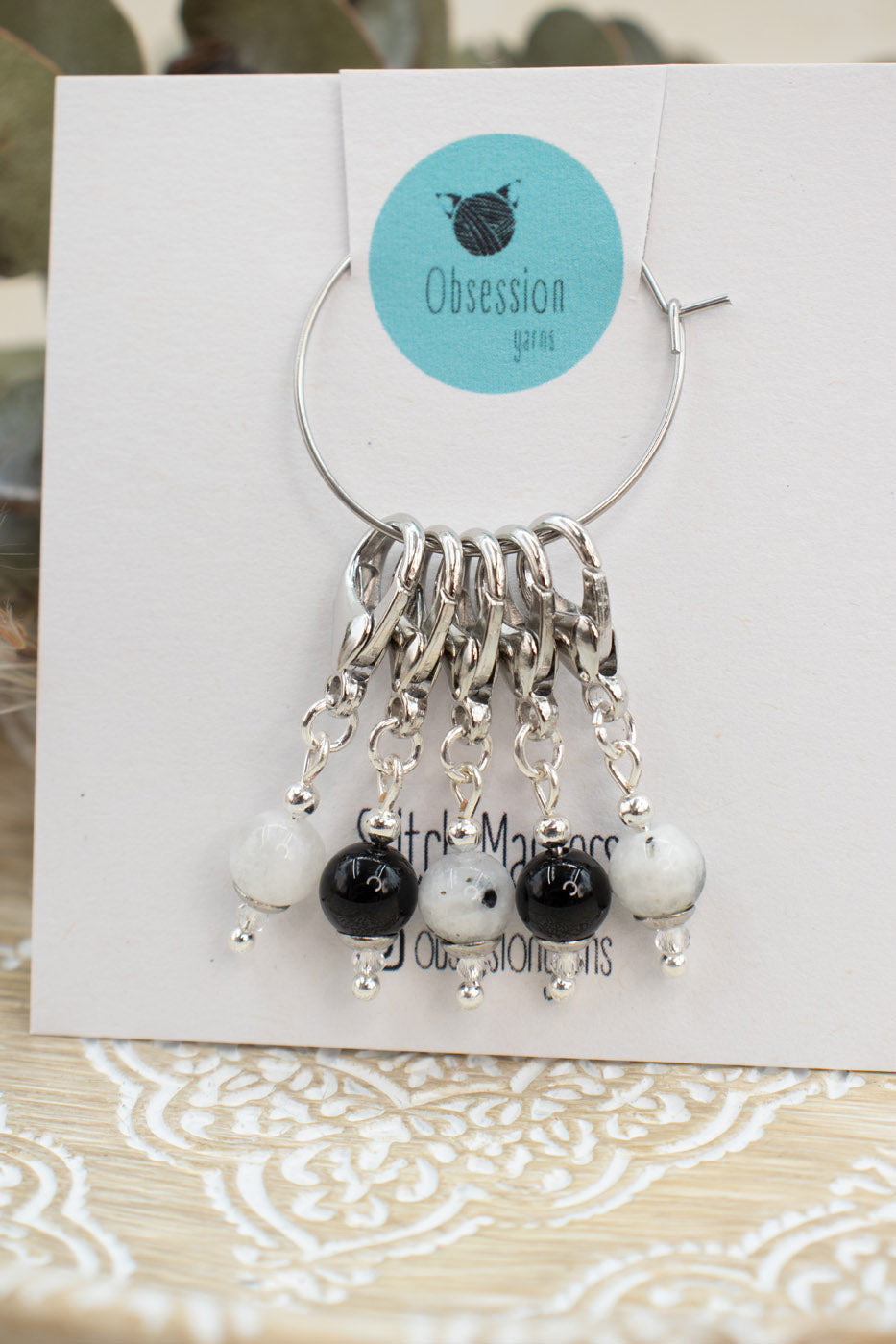 Rainbow Moonstone & Onyx Gemstone Stitch Markers