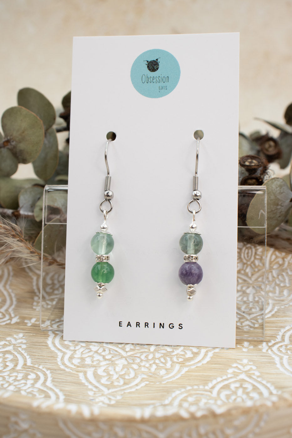 Rainbow Fluorite "Yarnball" Gemstone Earrings