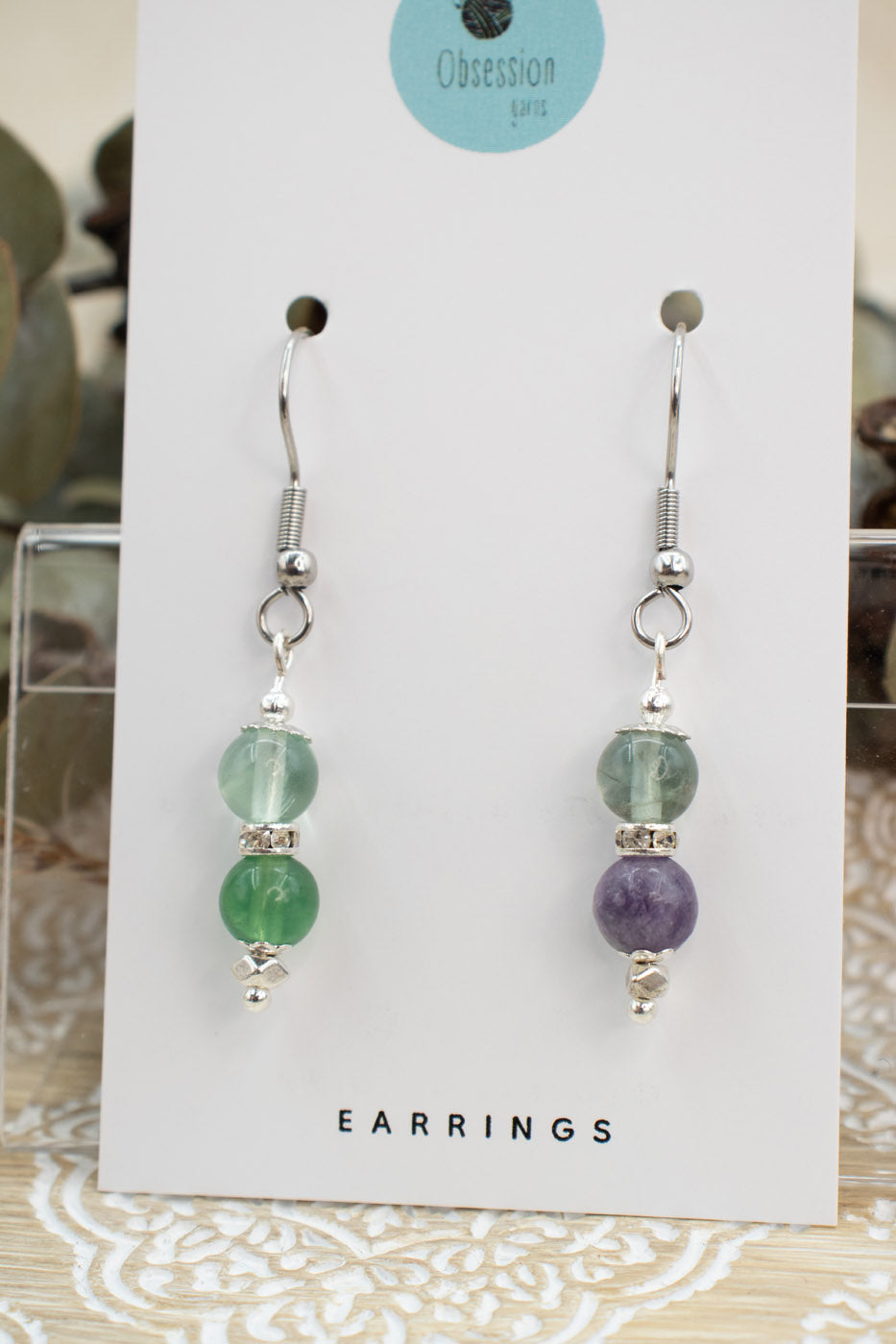 Rainbow Fluorite "Yarnball" Gemstone Earrings