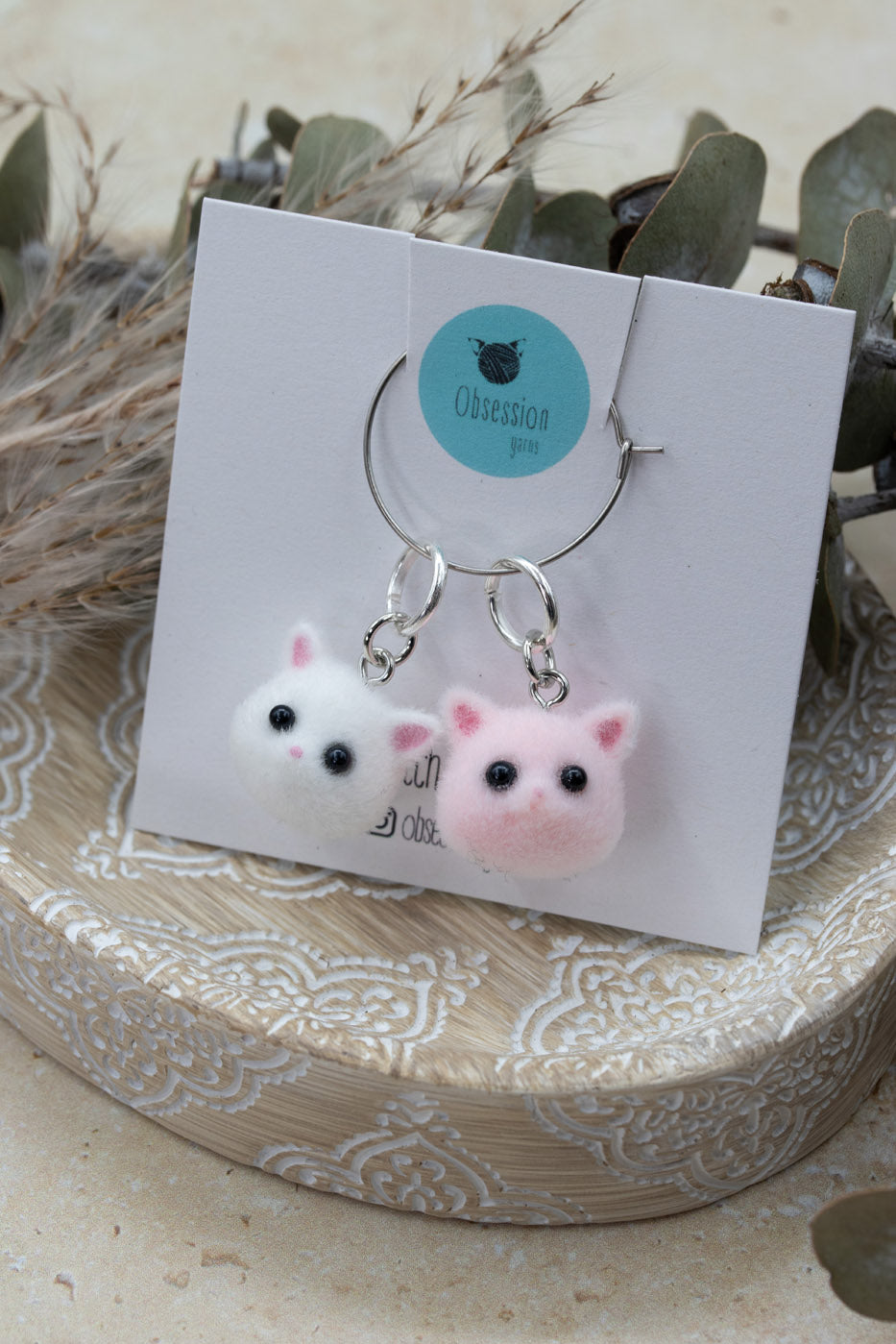 Fluffy Kitty Faces Stitch Marker Set