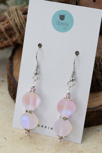 Pink Frosted Glass Bead Earrings