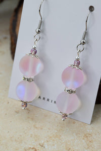 Pink Frosted Glass Bead Earrings