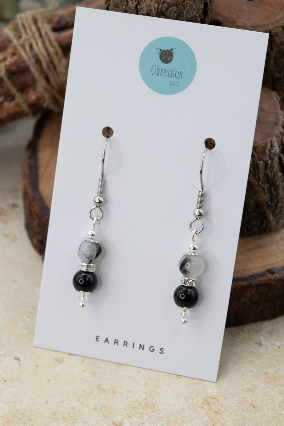 Moonstone/Onyx "Yarnball" Gemstone Earrings