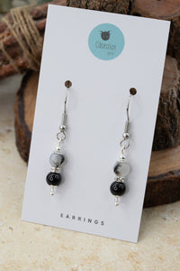 Moonstone/Onyx "Yarnball" Gemstone Earrings