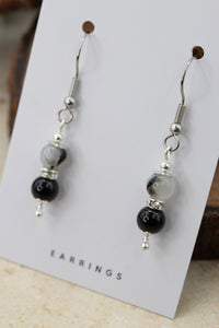 Moonstone/Onyx "Yarnball" Gemstone Earrings