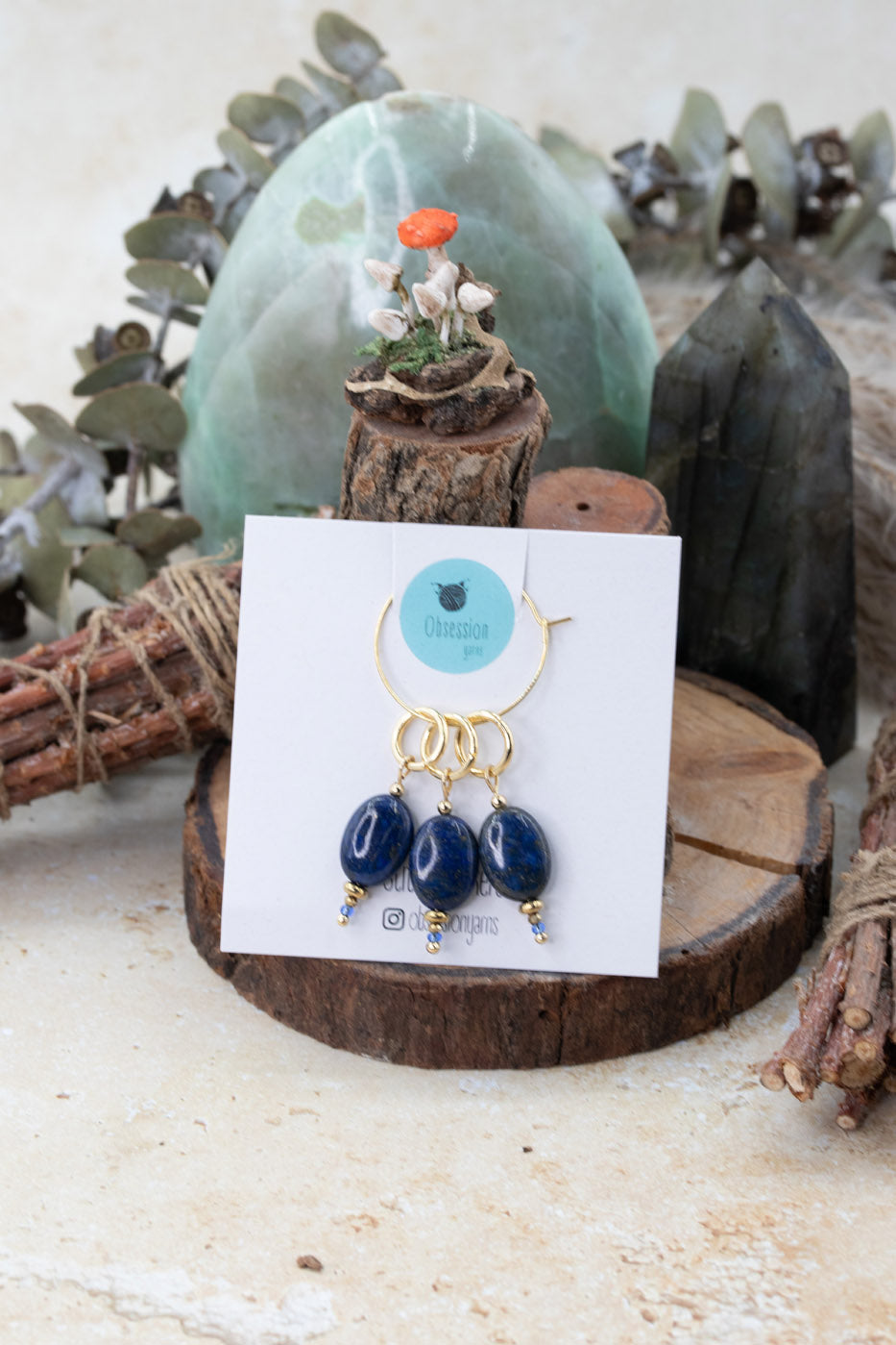 Lapis Lazuli Oval Gold Gemstone Stitch Markers