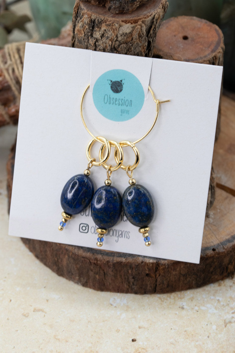 Lapis Lazuli Oval Gold Gemstone Stitch Markers
