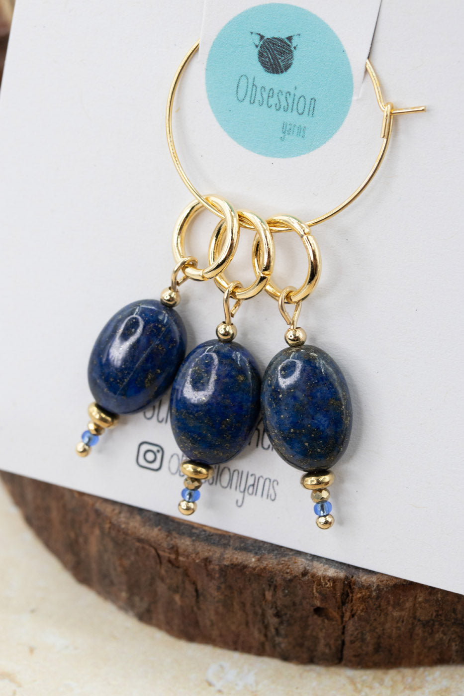 Lapis Lazuli Oval Gold Gemstone Stitch Markers