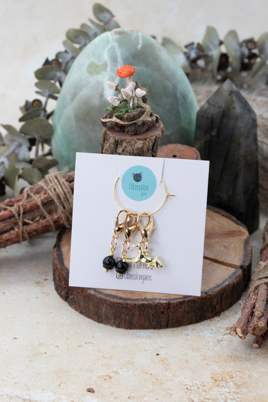 Anubis with Onyx Gemstone Stitch Markers