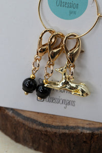 Anubis with Onyx Gemstone Stitch Markers