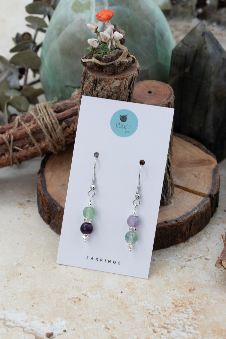 Rainbow Fluorite "Yarnball" Gemstone Earrings