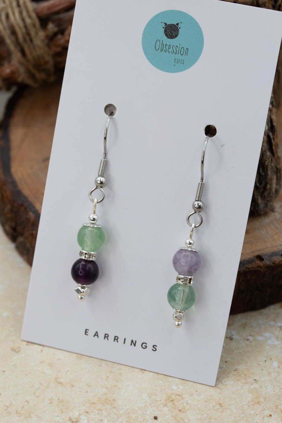 Rainbow Fluorite "Yarnball" Gemstone Earrings