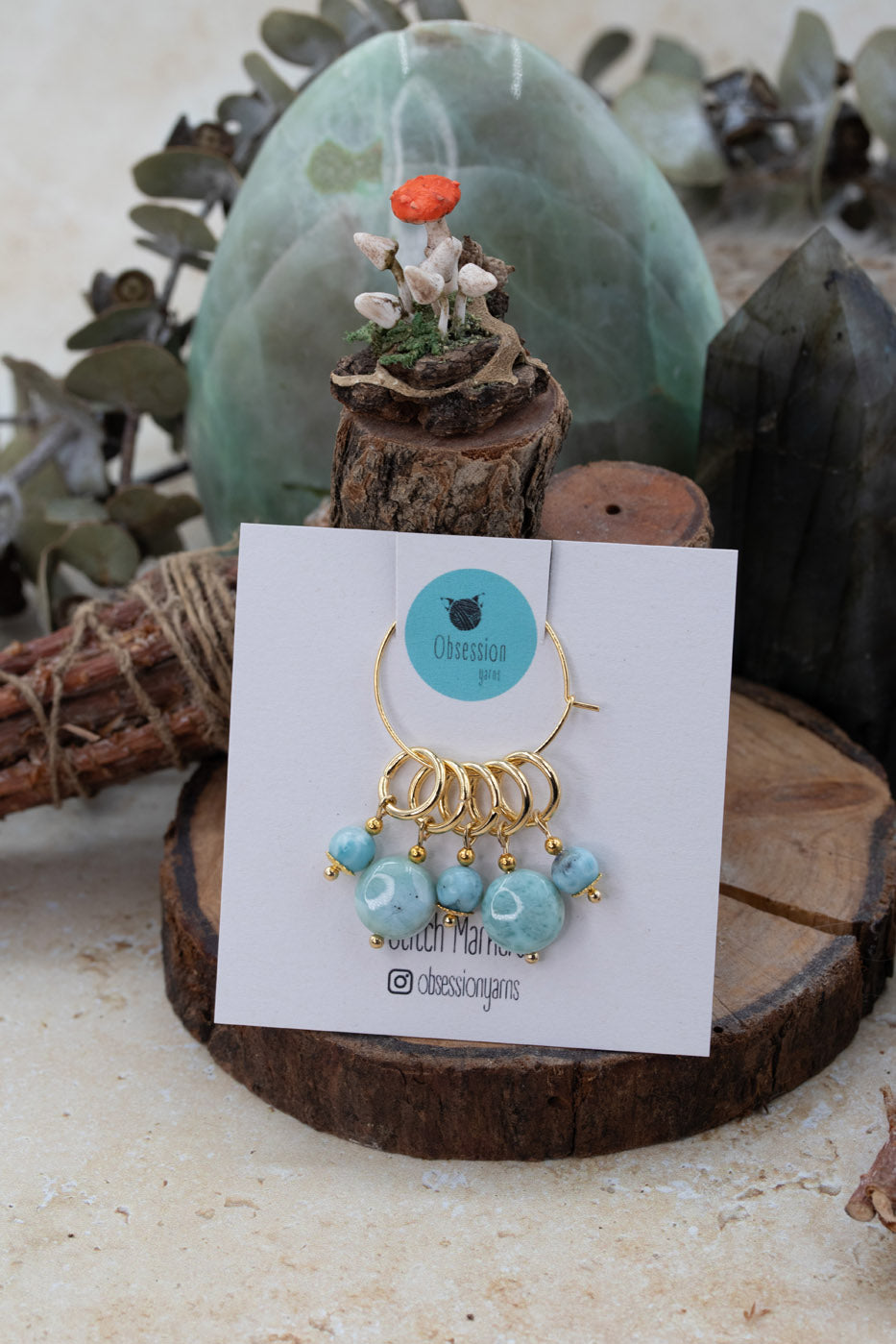 Larimar Gold Gemstone Stitch Markers