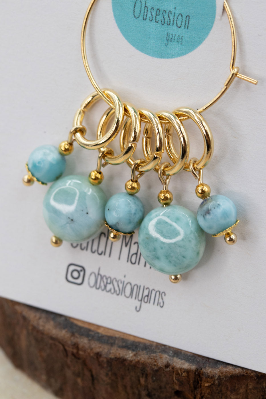 Larimar Gold Gemstone Stitch Markers
