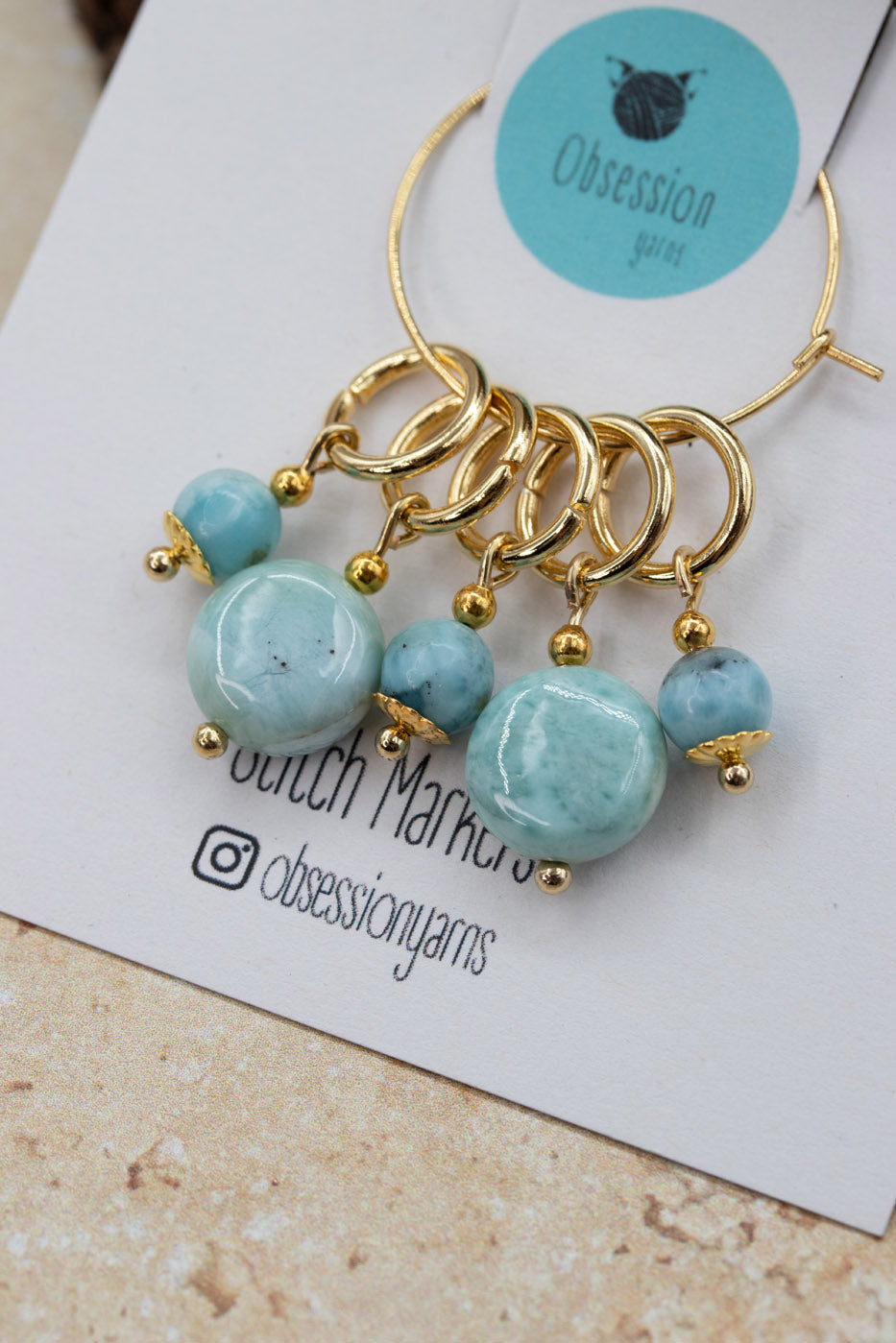Larimar Gold Gemstone Stitch Markers