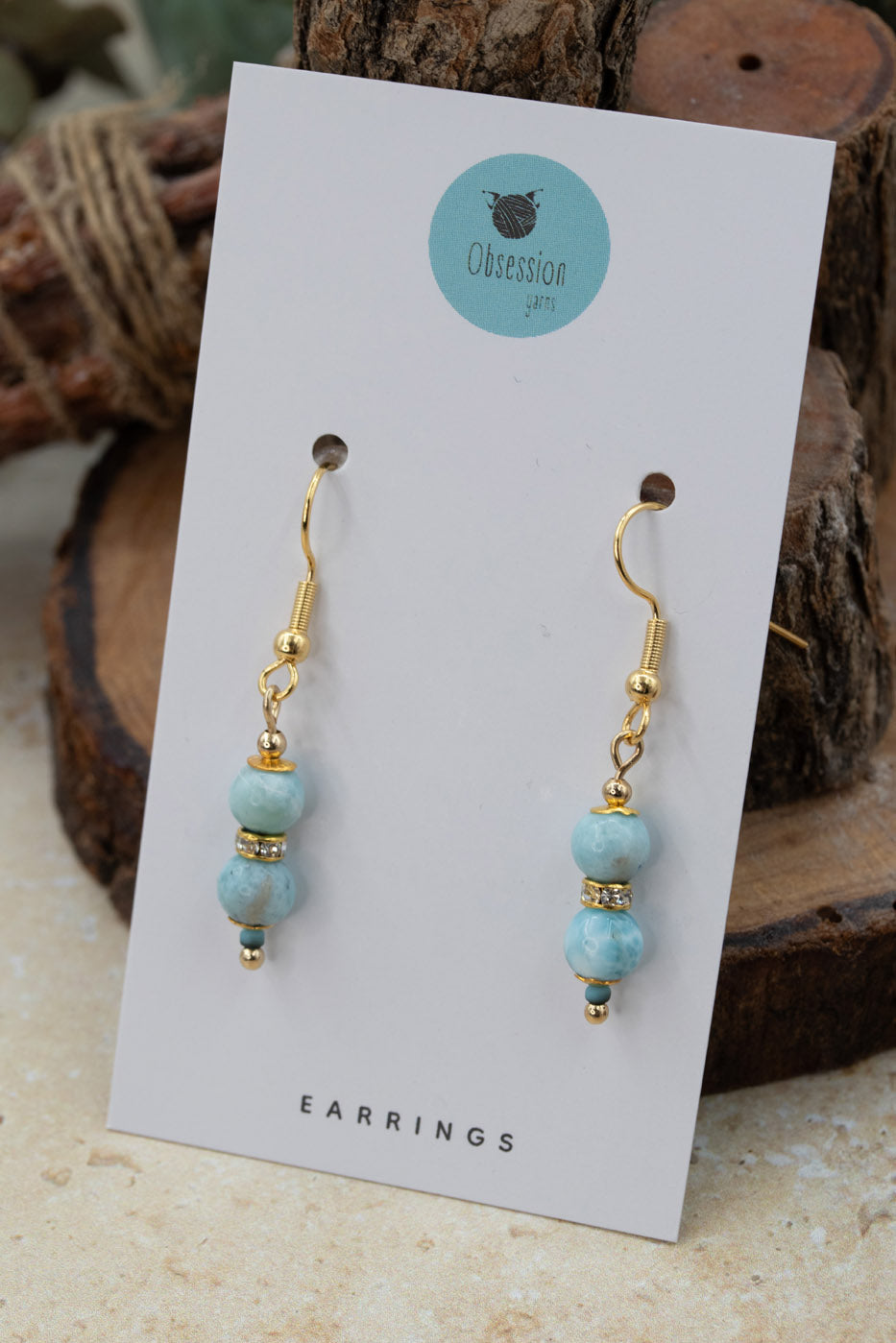 Larimar Gold "Yarnball" Gemstone Earrings