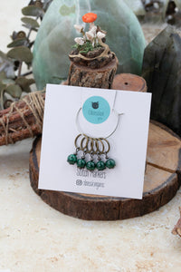Malachite Antique Gold Gemstone Stitch Markers