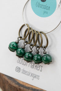 Malachite Antique Gold Gemstone Stitch Markers