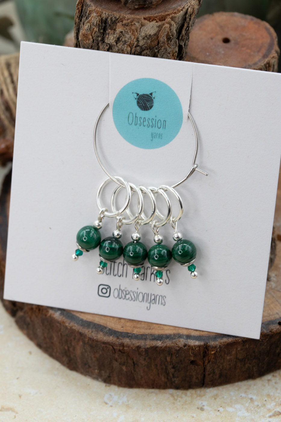 Malachite Silver Gemstone Stitch Markers