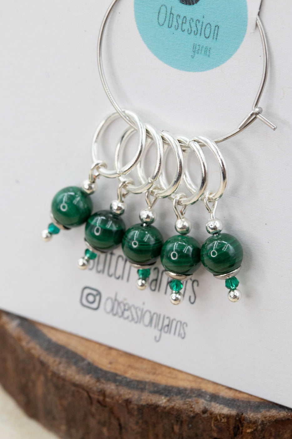 Malachite Silver Gemstone Stitch Markers