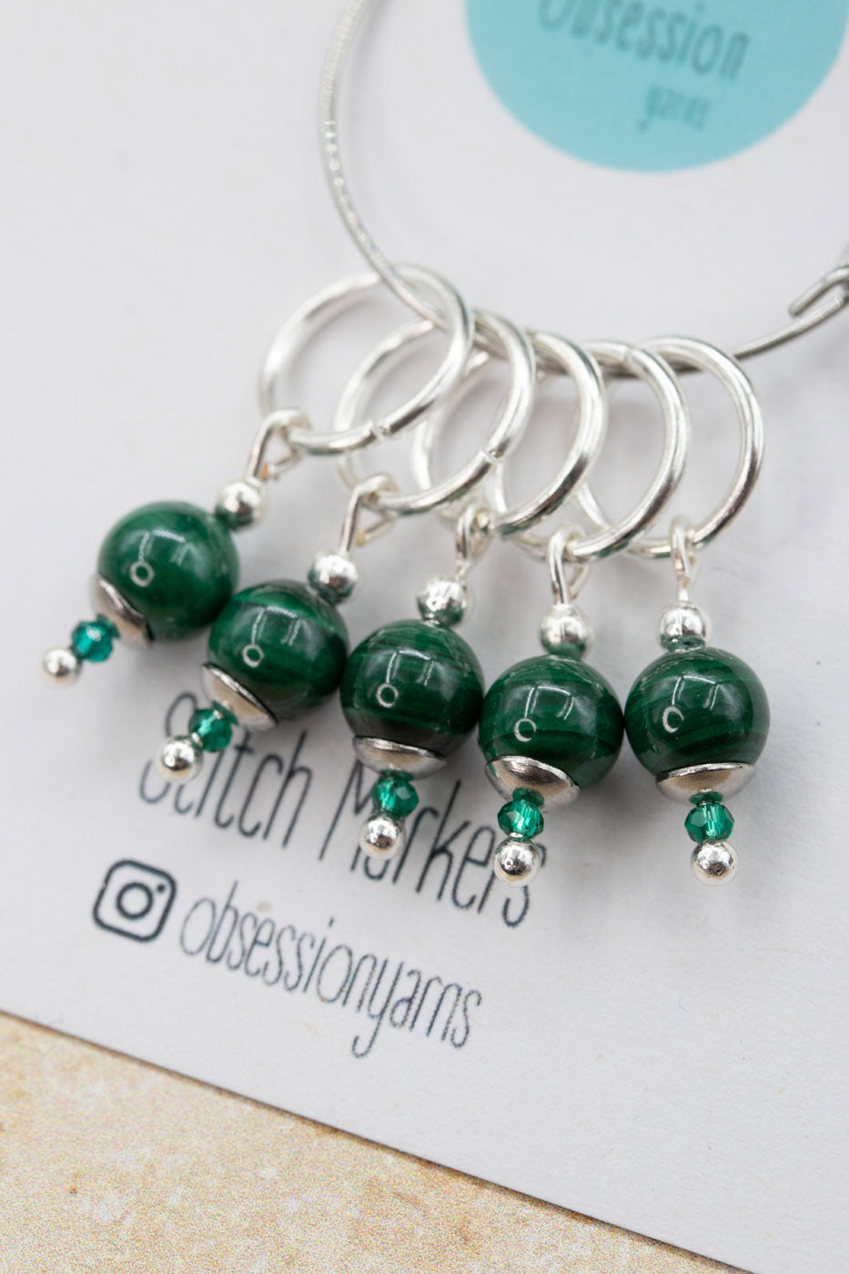 Malachite Silver Gemstone Stitch Markers