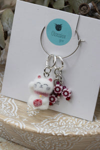 Lucky Kitty with Spring Blooms Stitch Marker Set