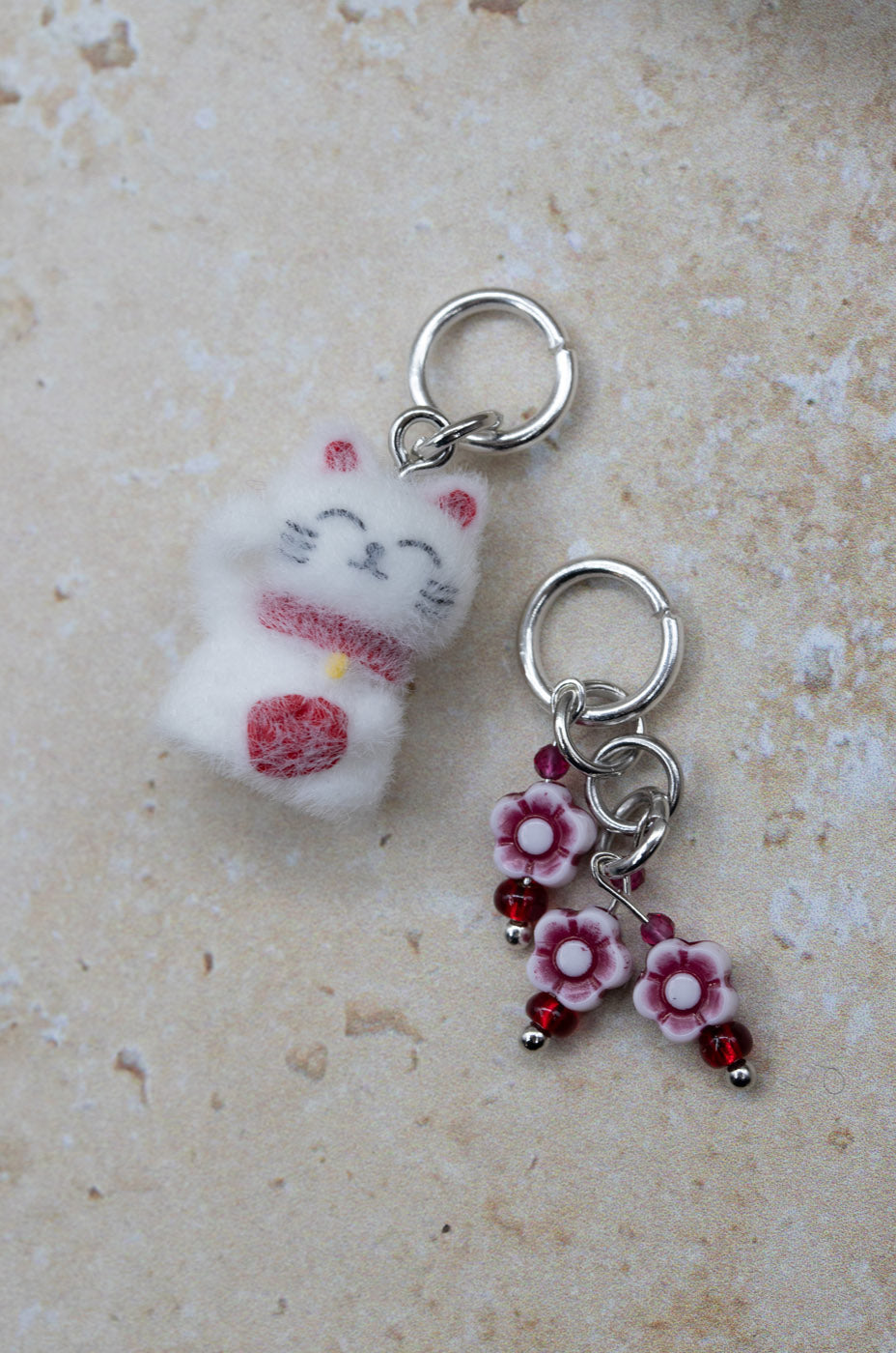 Lucky Kitty with Spring Blooms Stitch Marker Set