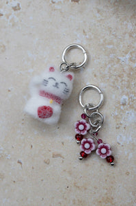 Lucky Kitty with Spring Blooms Stitch Marker Set