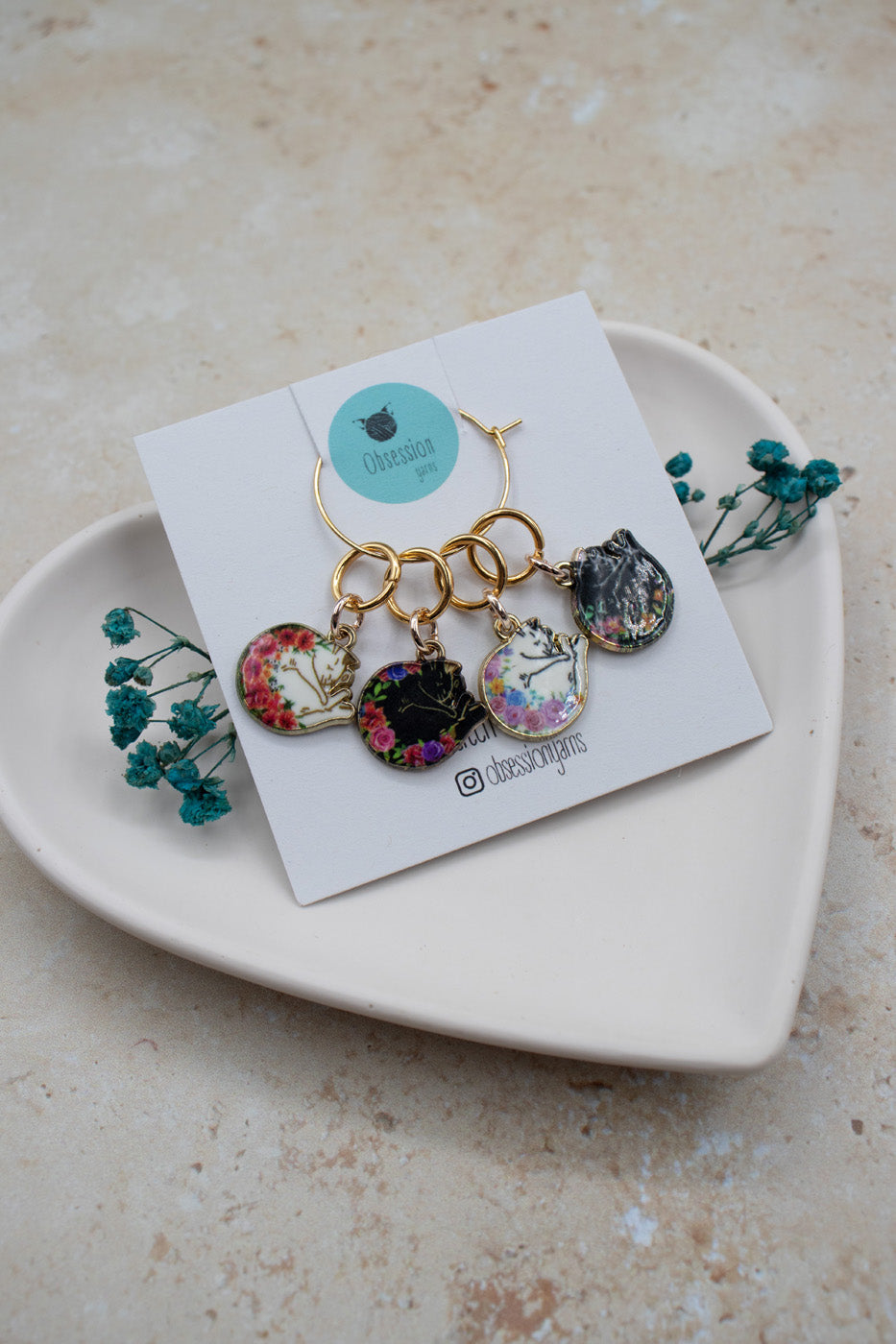 Sweet Floral Circle Kitties Stitch Marker Set