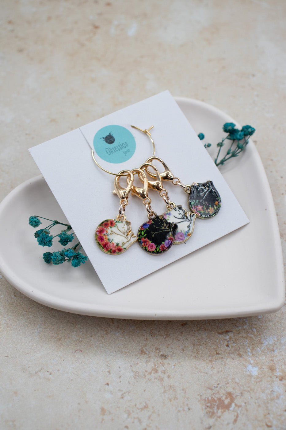 Sweet Floral Circle Kitties Stitch Marker Set